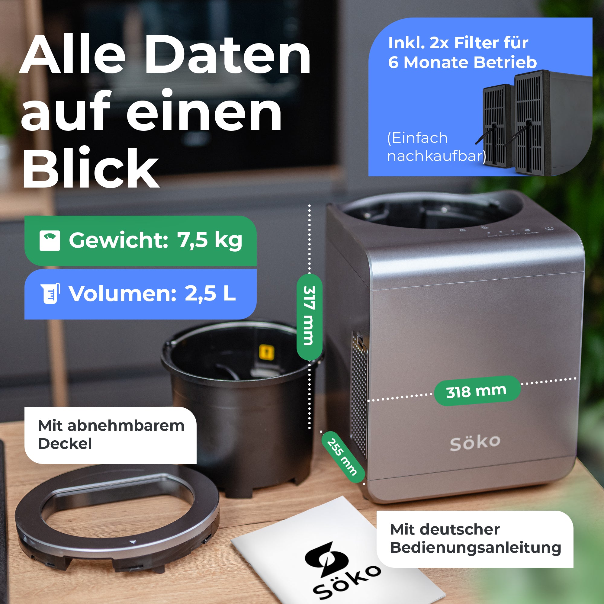 Elektrischer Küchenkomposter – Kompost in 2–4 Stunden & geruchsneutral